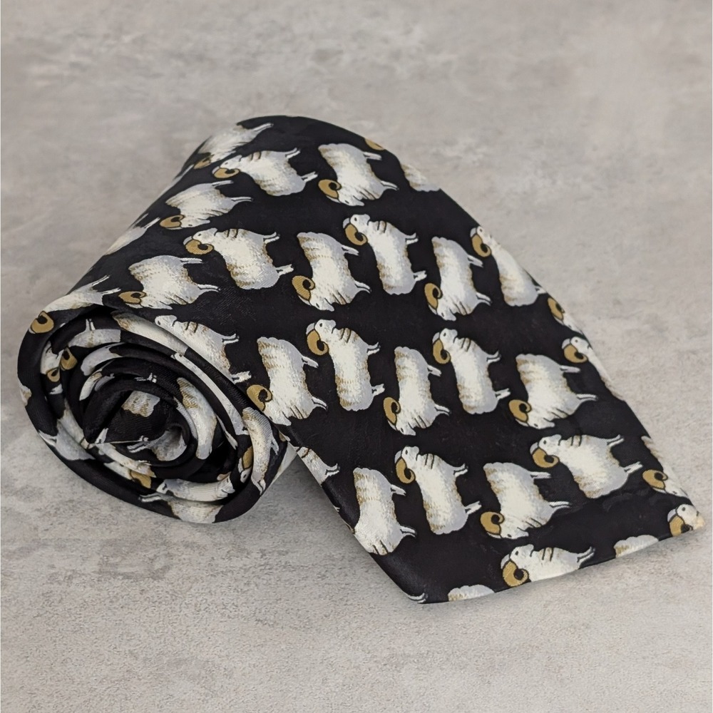 Tolstoy Ram All Over Print Foulard Black Tie - Novelty Casual